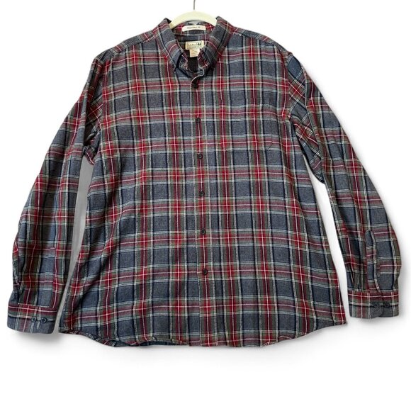 L.L. Bean Traditional Fit Flannel Shirt Mens L Regular Red Gray Plaid Cotton - Picture 1 of 5